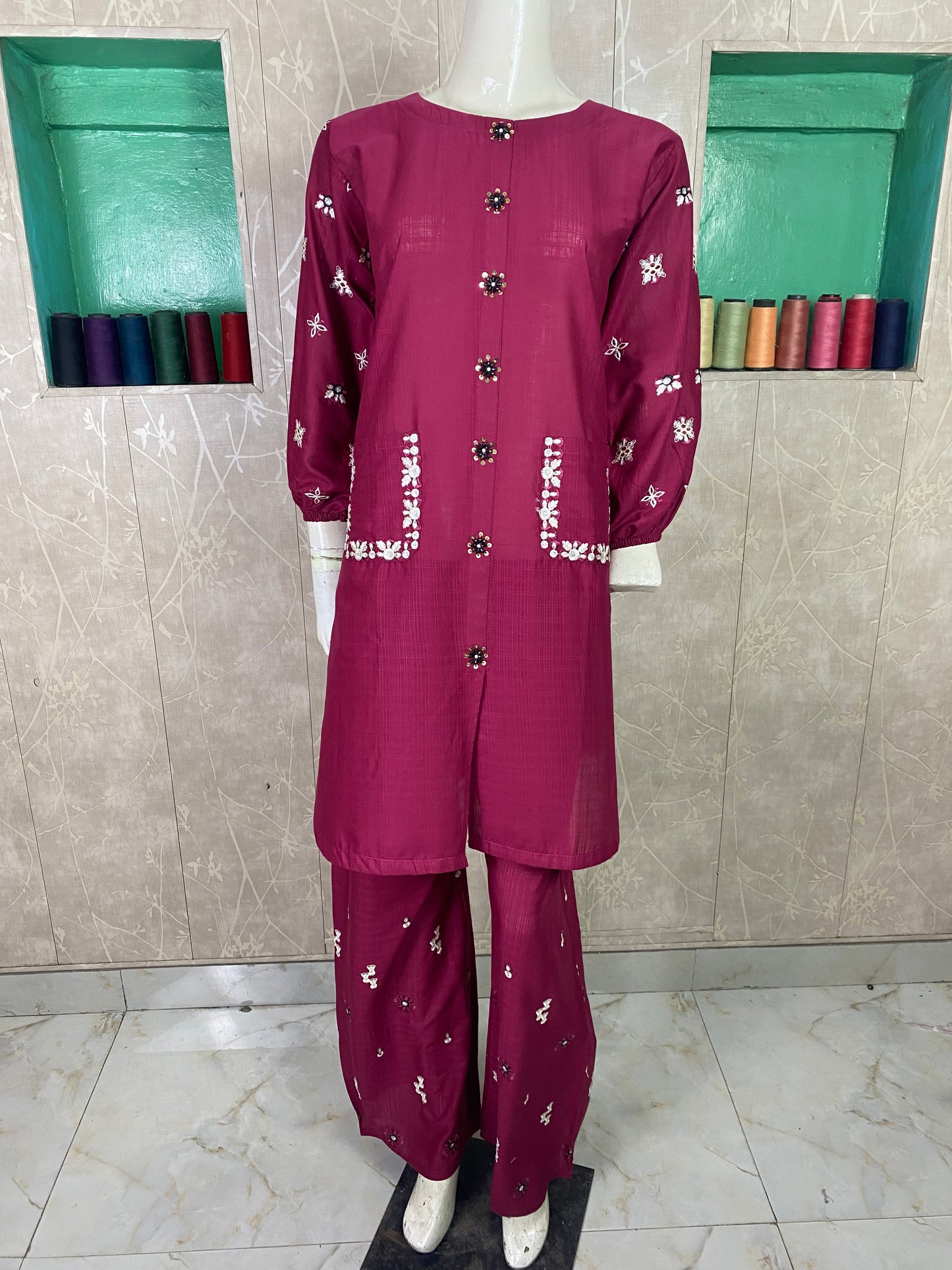 2PC Embroidered Stitched Suit | Breathable Fabric
