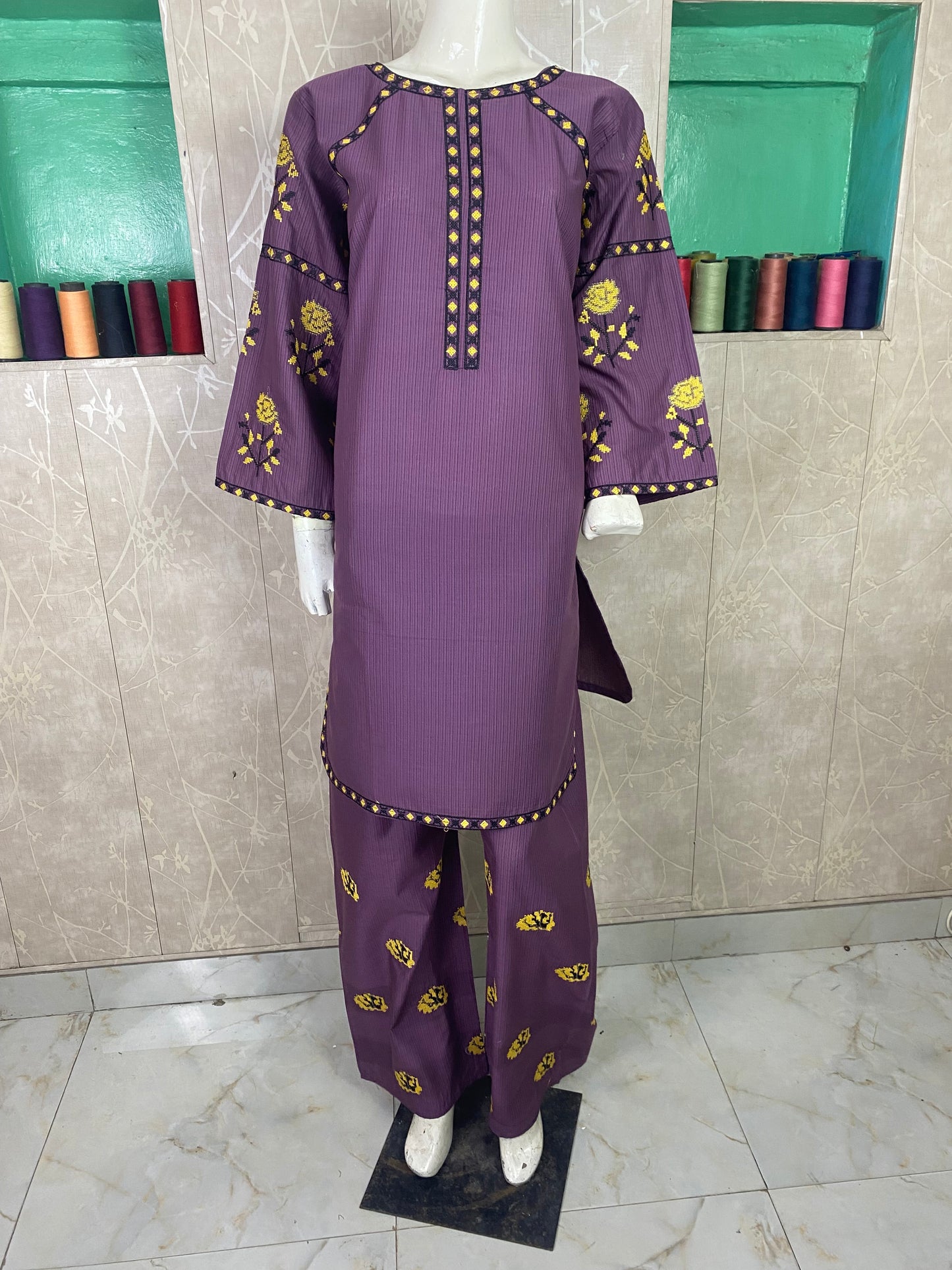 2PC Embroidered Stitched Suit | Breathable Fabric