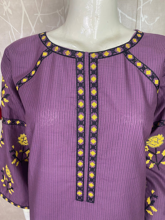 2PC Embroidered Stitched Suit | Breathable Fabric