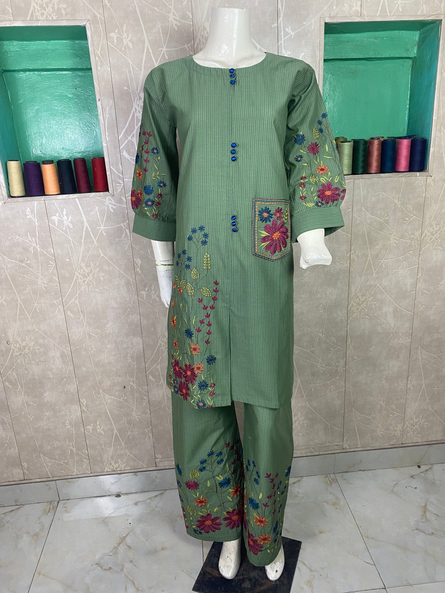 2PC Embroidered Stitched Suit | Breathable Fabric