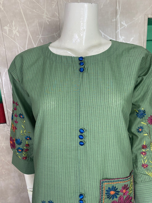 2PC Embroidered Stitched Suit | Breathable Fabric