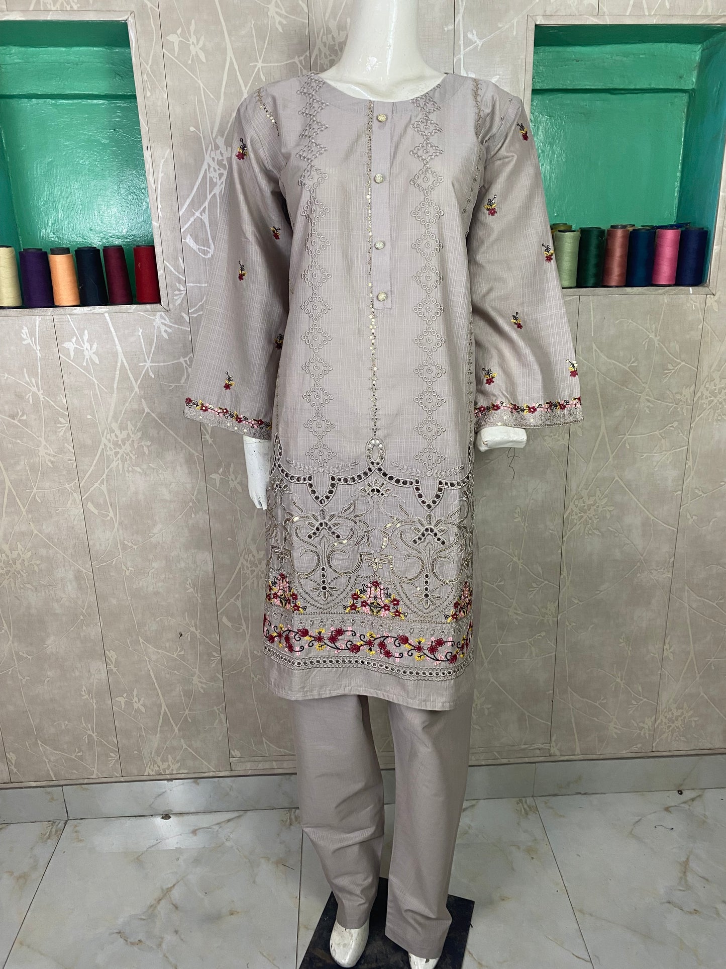 2PC Embroidered Stitched Suit | Breathable Fabric