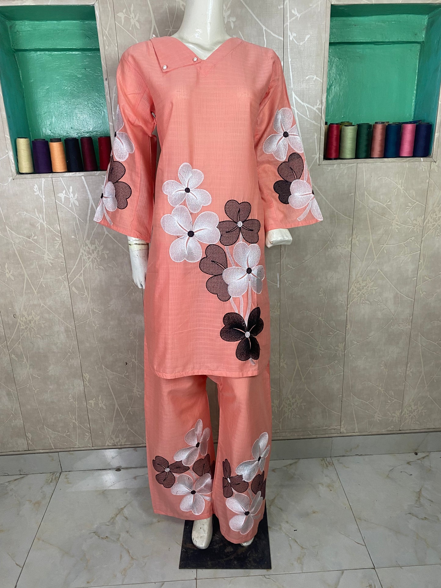 2PC Embroidered Stitched Suit | Breathable Fabric
