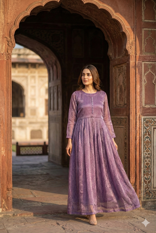 3-Piece – Crinkle Sheesha Silk Maxi Stitched Purple