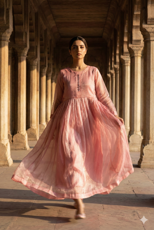 3-Piece – Crinkle Sheesha Silk Maxi Stitched Peach