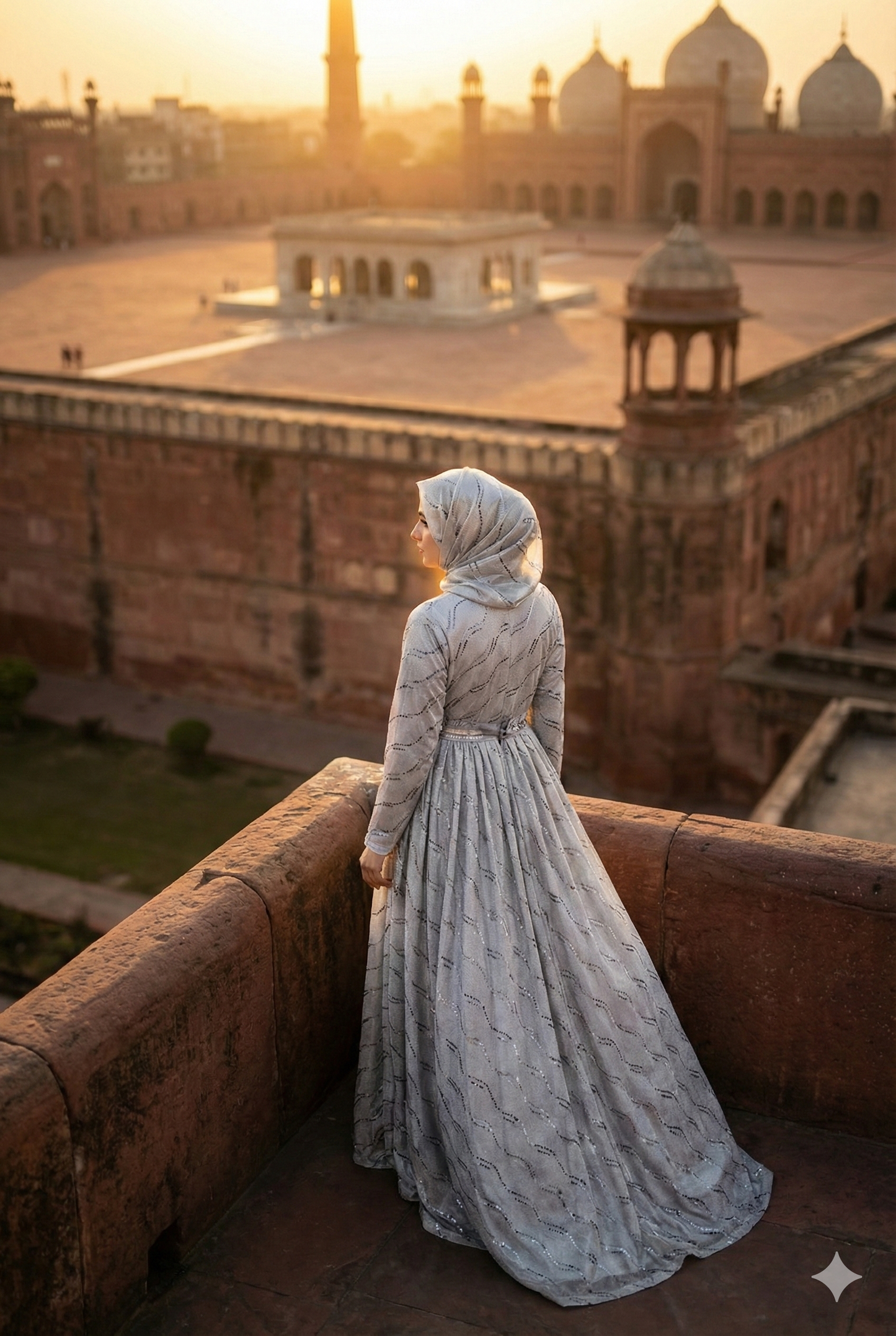 3-PC Silver Moonlight Stitched Maxi with Wave Pattern