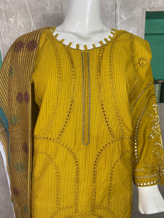 3PC Embroidered Stitched Suit | Breathable Fabric