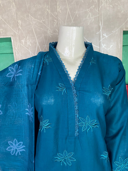 3PC Embroidered Stitched Suit | Breathable Fabric