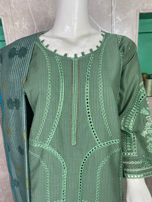 3PC Embroidered Stitched Suit | Breathable Fabric