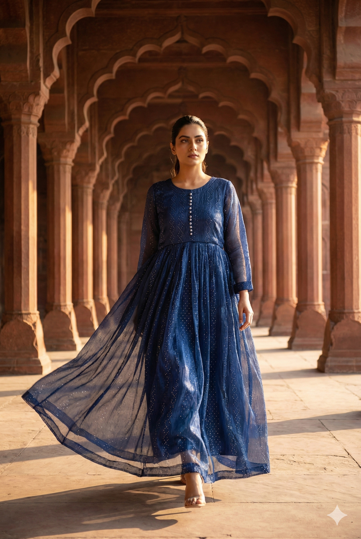 3-Piece – Crinkle Sheesha Silk Maxi Stitched Blue