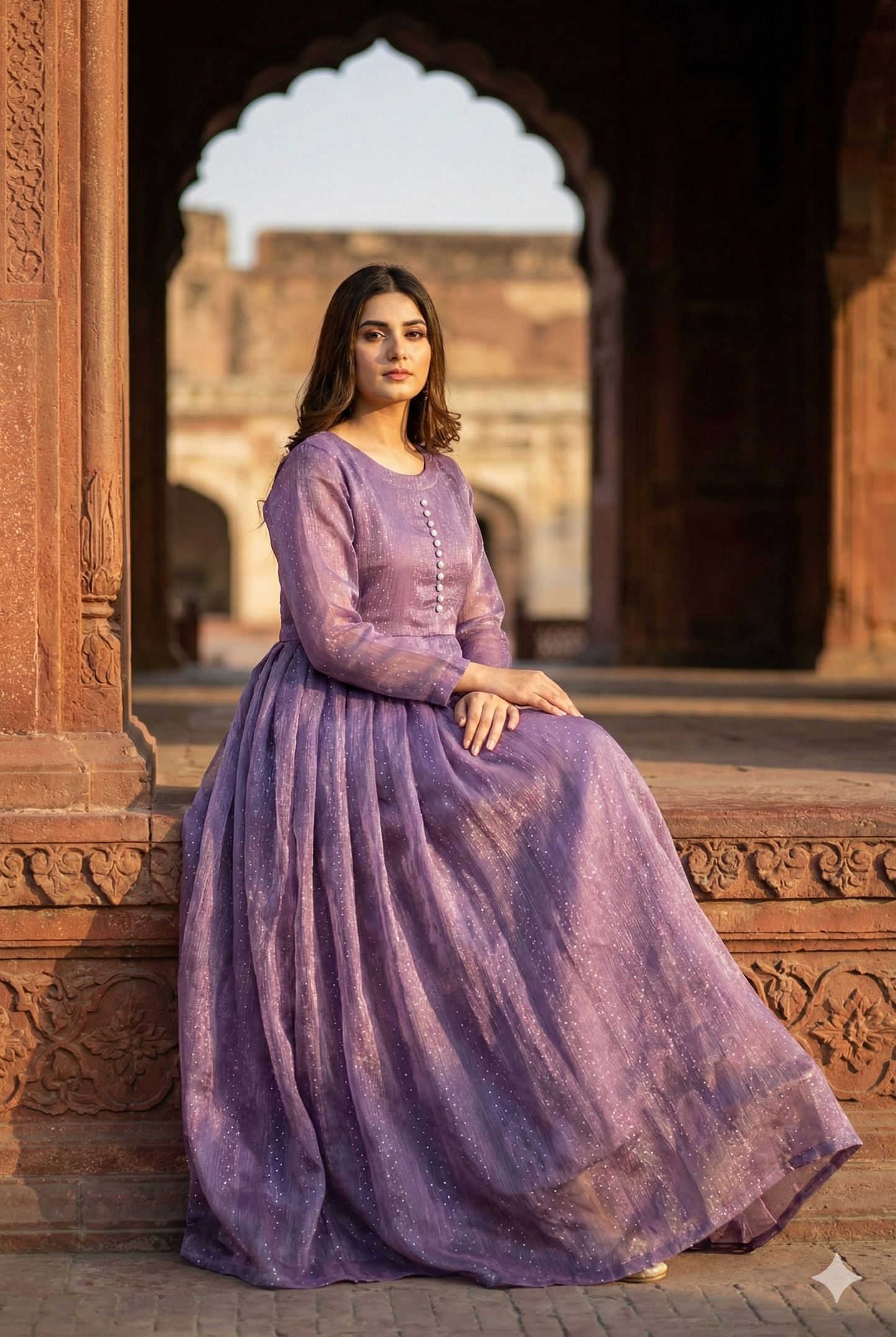 3-Piece – Crinkle Sheesha Silk Maxi Stitched Purple