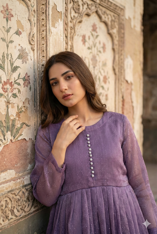 3-Piece – Crinkle Sheesha Silk Maxi Stitched Purple