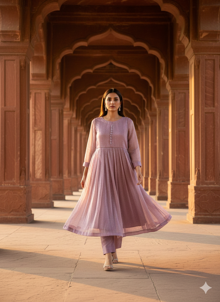 3-Piece – Crinkle Sheesha Silk Maxi Stitched Light Purple