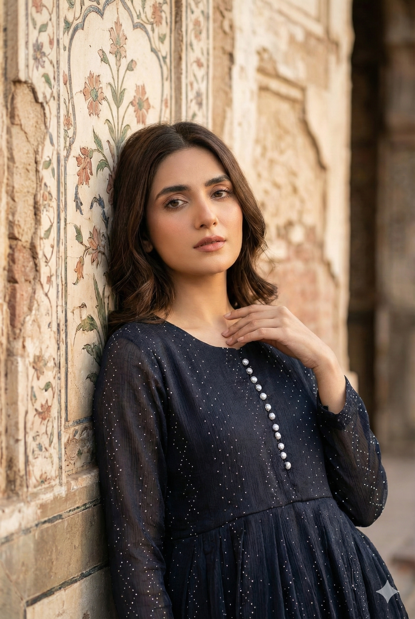 3-Piece – Crinkle Sheesha Silk Maxi Stitched Sky Black