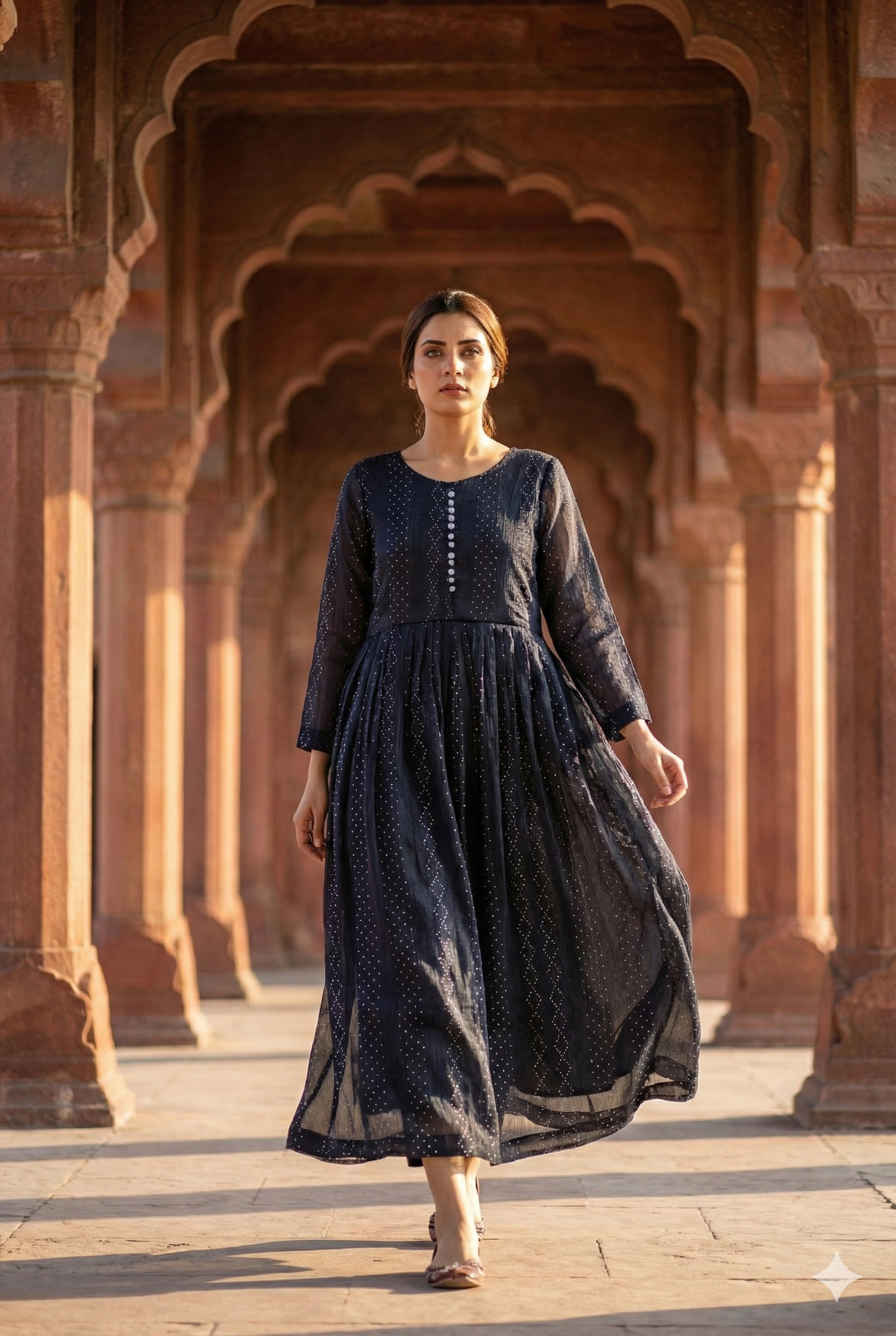 3-Piece – Crinkle Sheesha Silk Maxi Stitched Sky Black