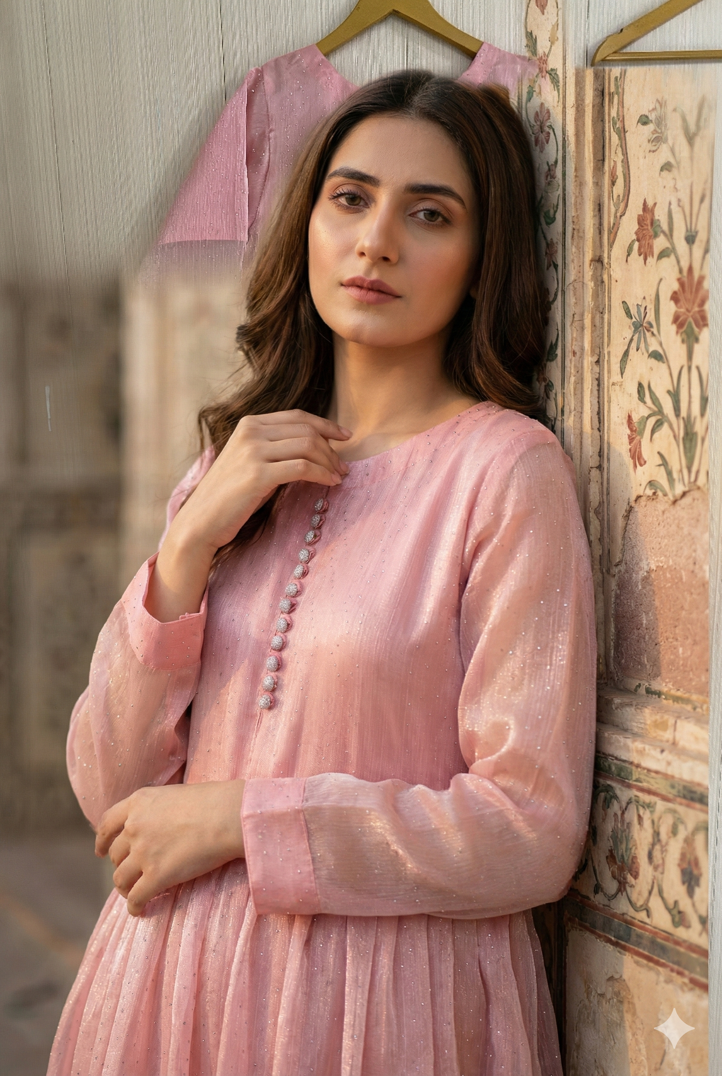 3-Piece – Crinkle Sheesha Silk Maxi Stitched Peach