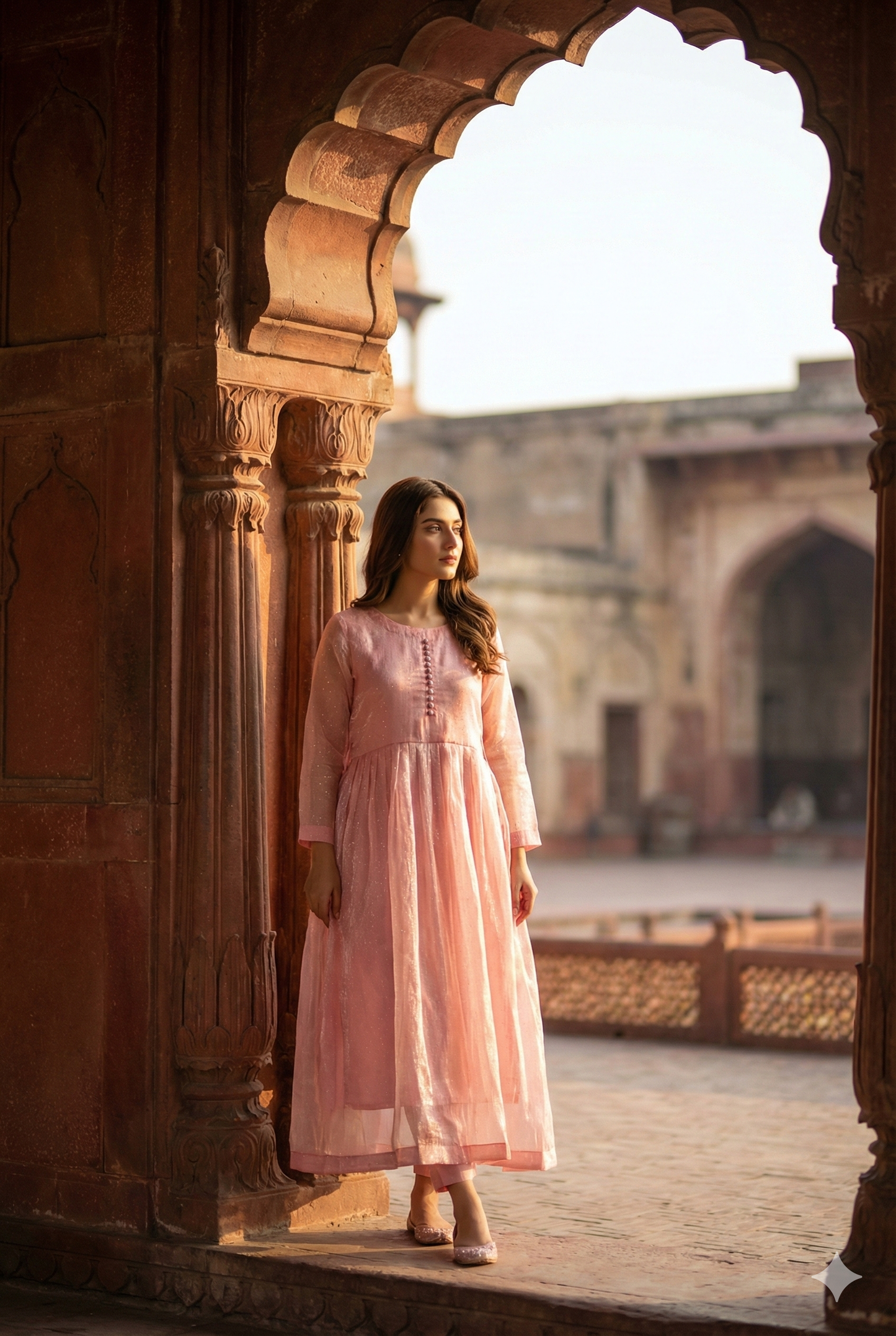 3-Piece – Crinkle Sheesha Silk Maxi Stitched Peach