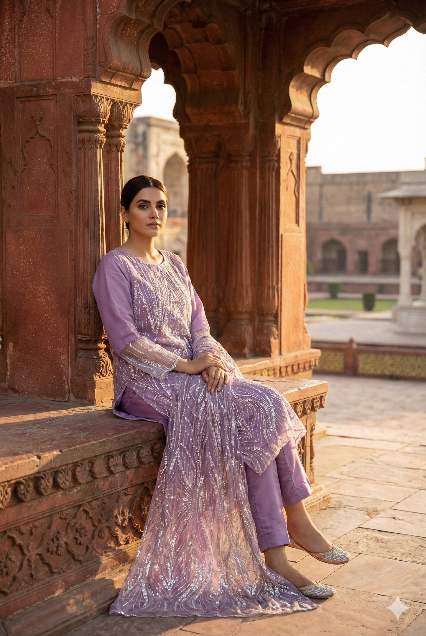 3-PC Heavy Cut Dana & Sequin Embroidered Net Suit Stitched - Purple