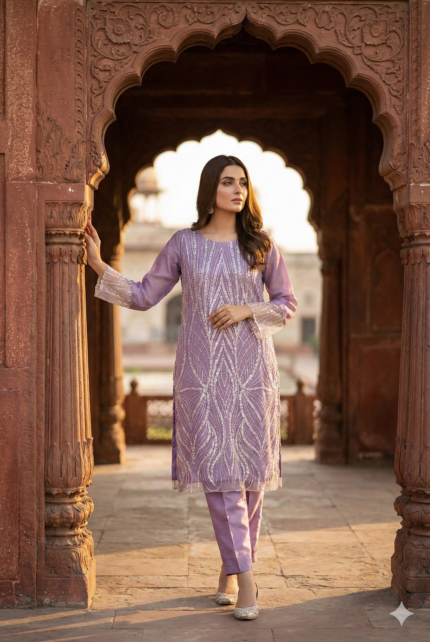 3-PC Heavy Cut Dana & Sequin Embroidered Net Suit Stitched - Purple