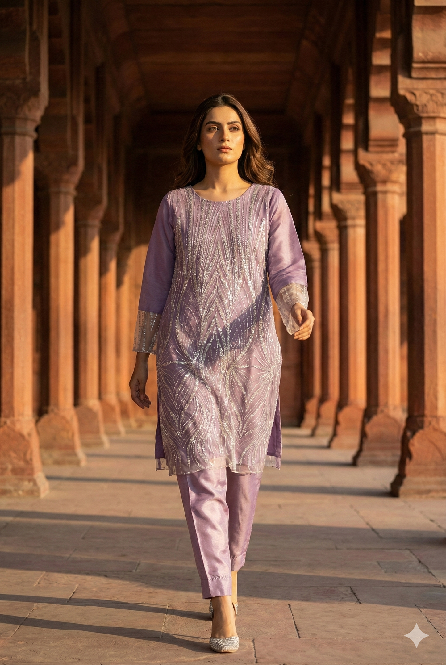 3-PC Heavy Cut Dana & Sequin Embroidered Net Suit Stitched - Purple