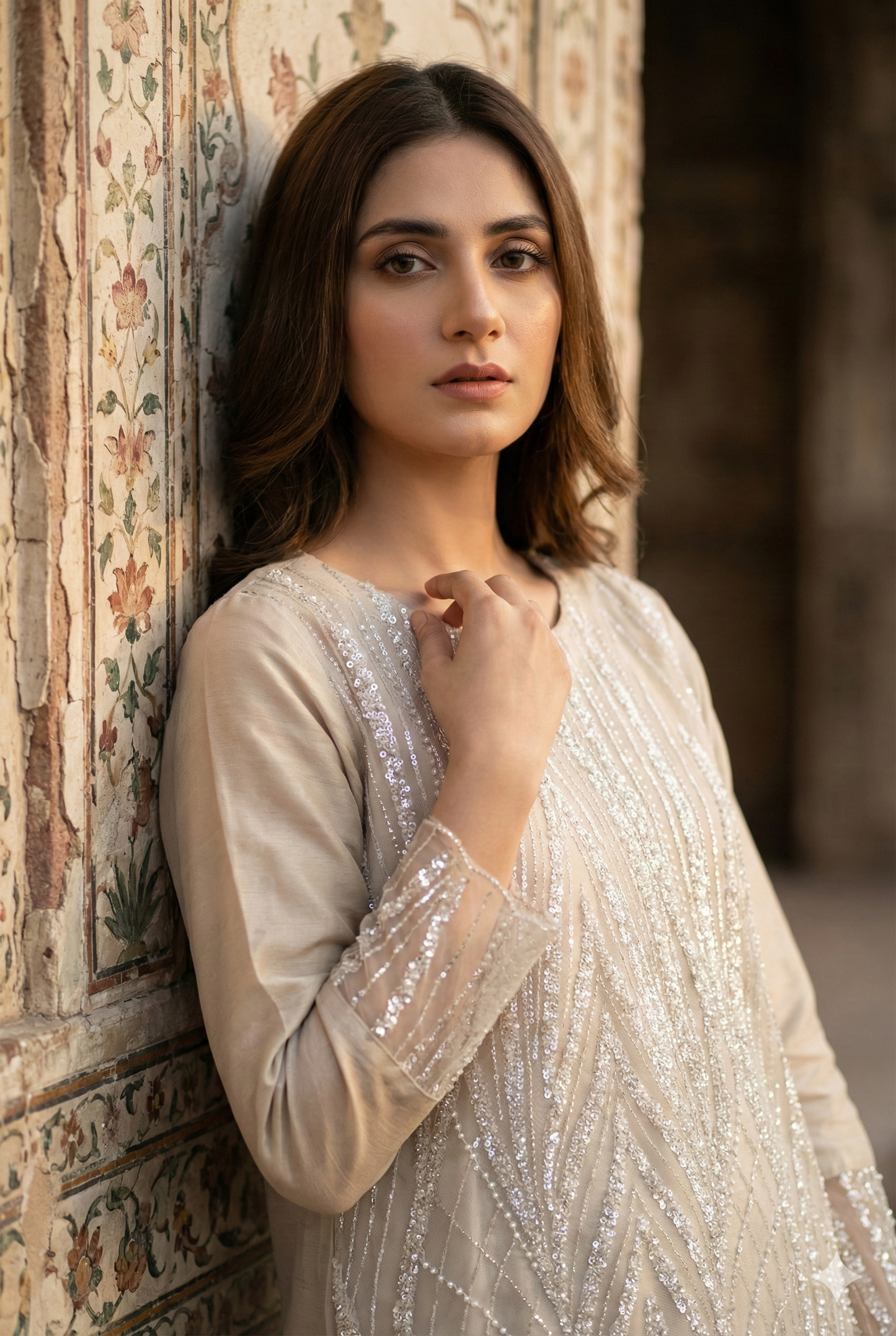 3-PC Heavy Cut Dana & Sequin Embroidered Net Suit Stitched - Beige