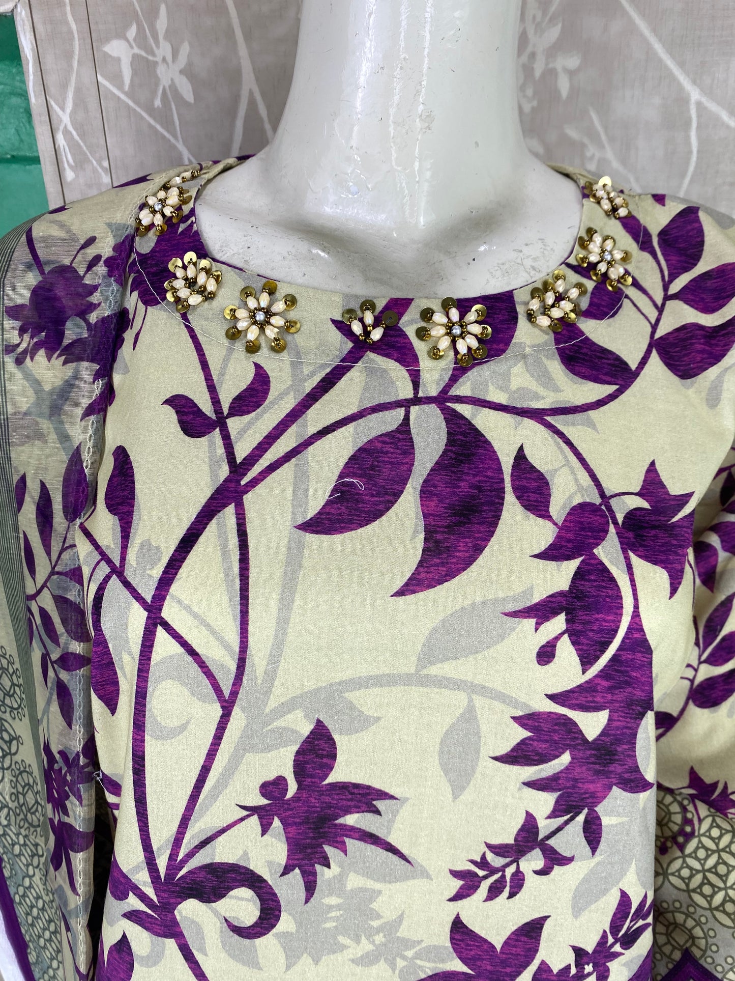 3PC Stitched Suit – Digital Printed Premium Lawn with Hand Embellished Neckline