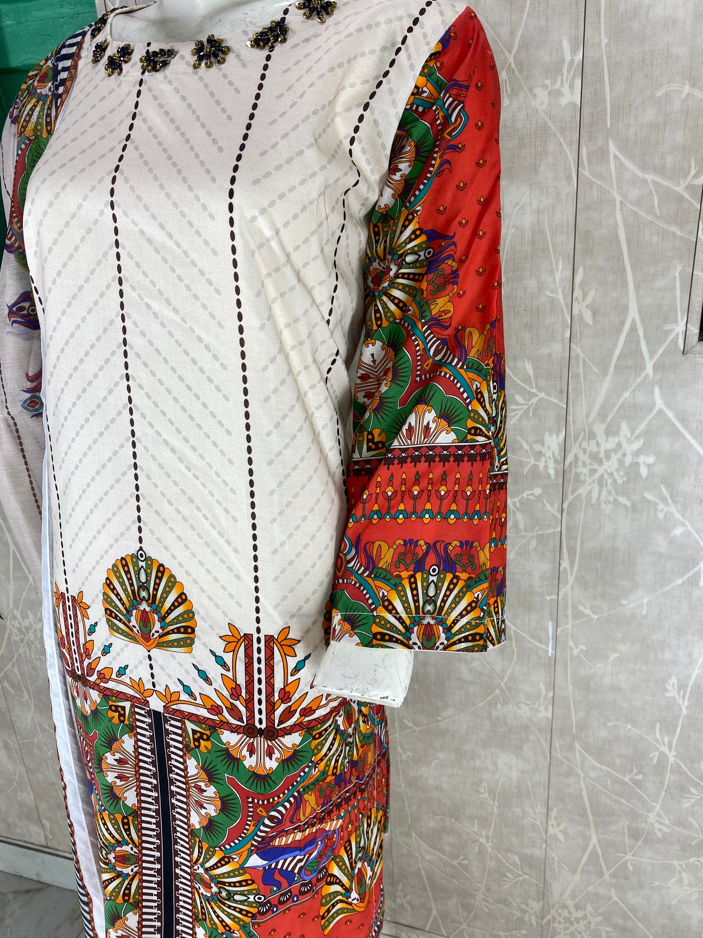 3PC Stitched Suit – Digital Printed Premium Lawn with Hand Embellished Neckline