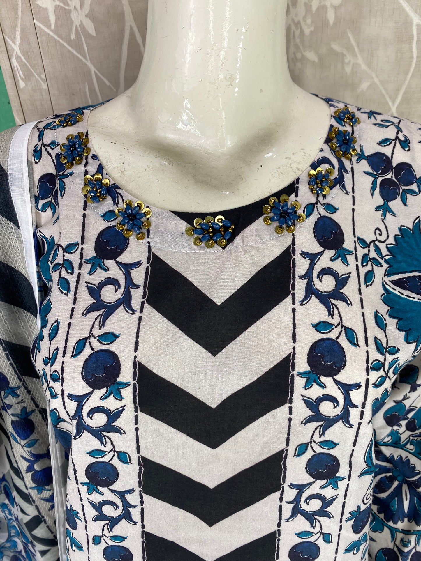 3PC Stitched Suit – Digital Printed Premium Lawn with Hand Embellished Neckline