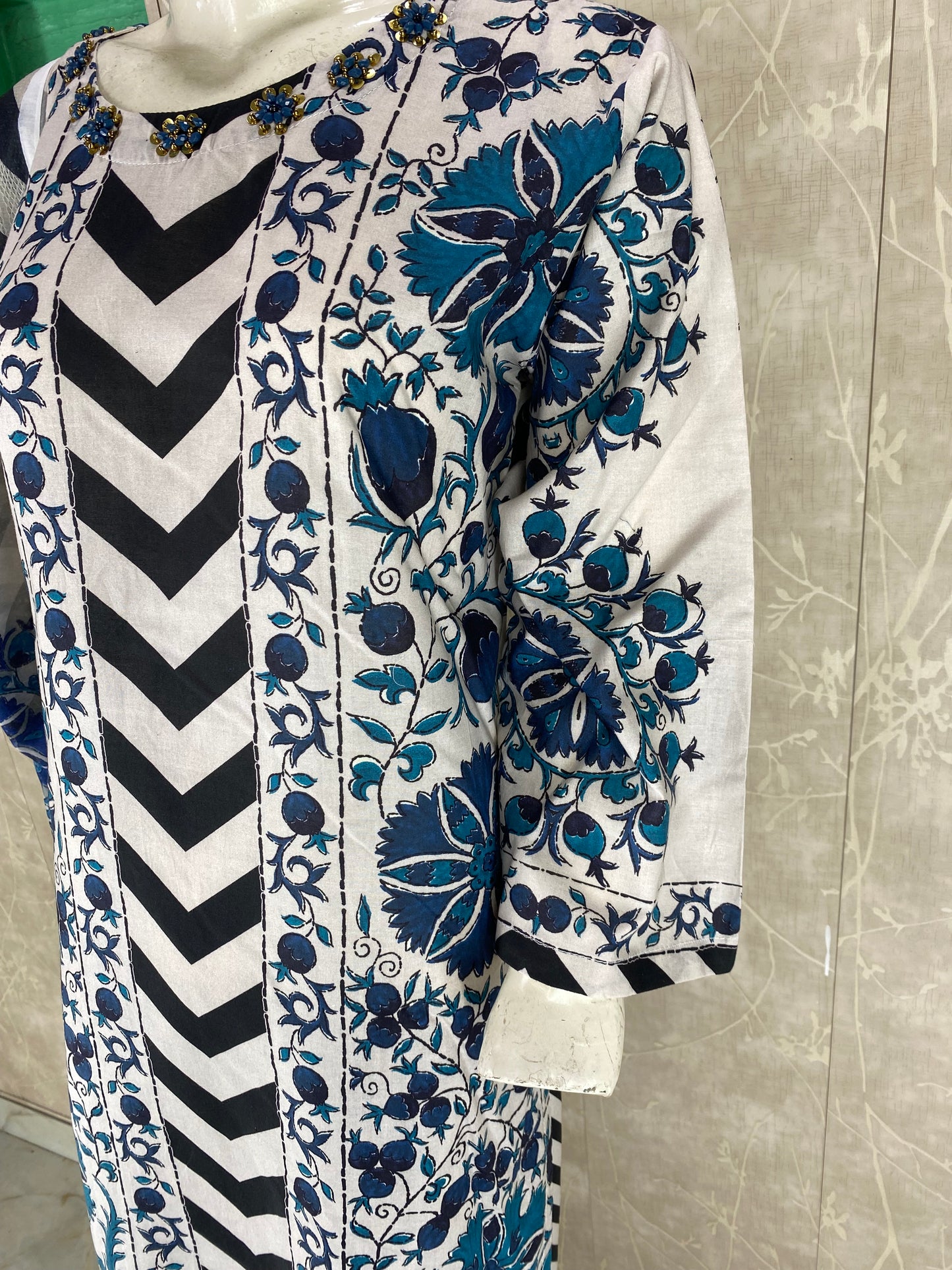 3PC Stitched Suit – Digital Printed Premium Lawn with Hand Embellished Neckline