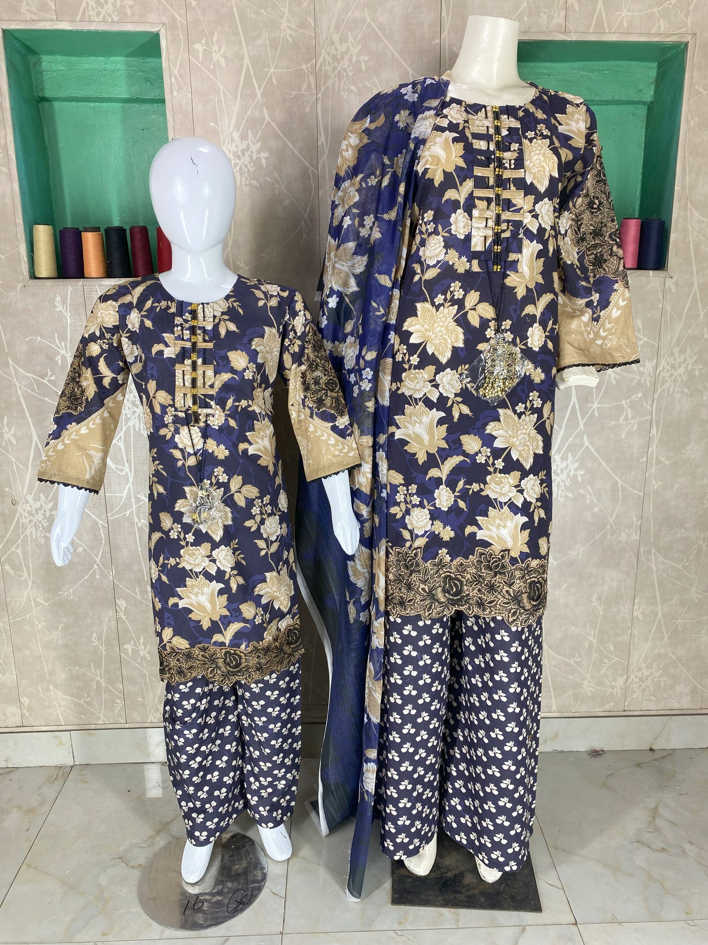 3PC Stitched Lawn Suit – Embroidered Sleeves & Daman | Fancy Tassel Neck Design