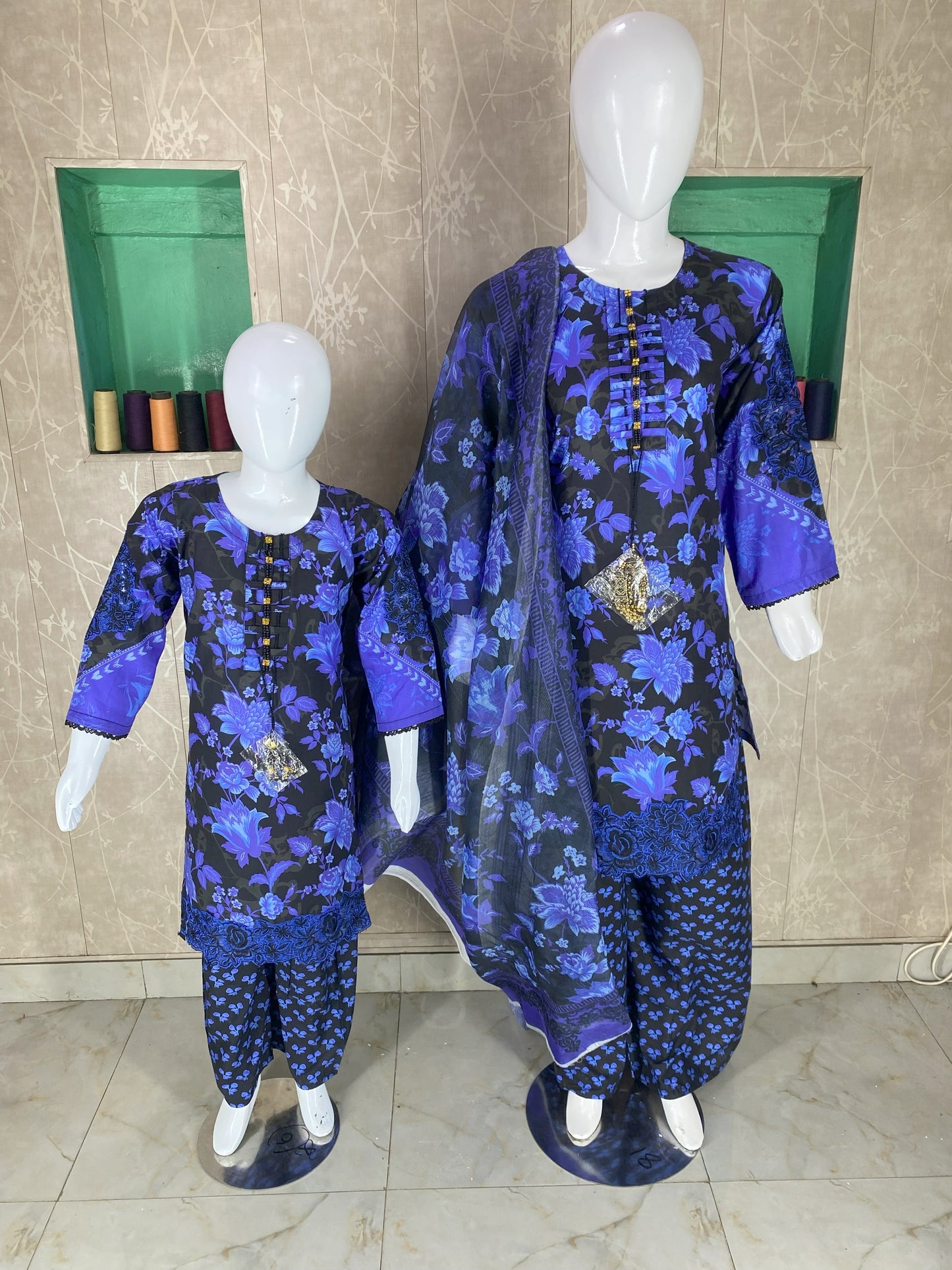 3PC Stitched Lawn Suit – Embroidered Sleeves & Daman | Fancy Tassel Neck Design