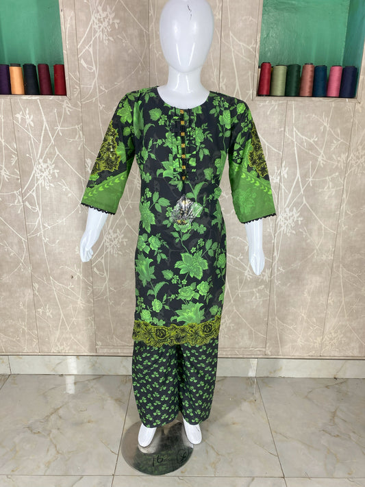 Kids 2PC Stitched Lawn Suit – Embroidered Sleeves & Daman | Fancy Tassel Neckline