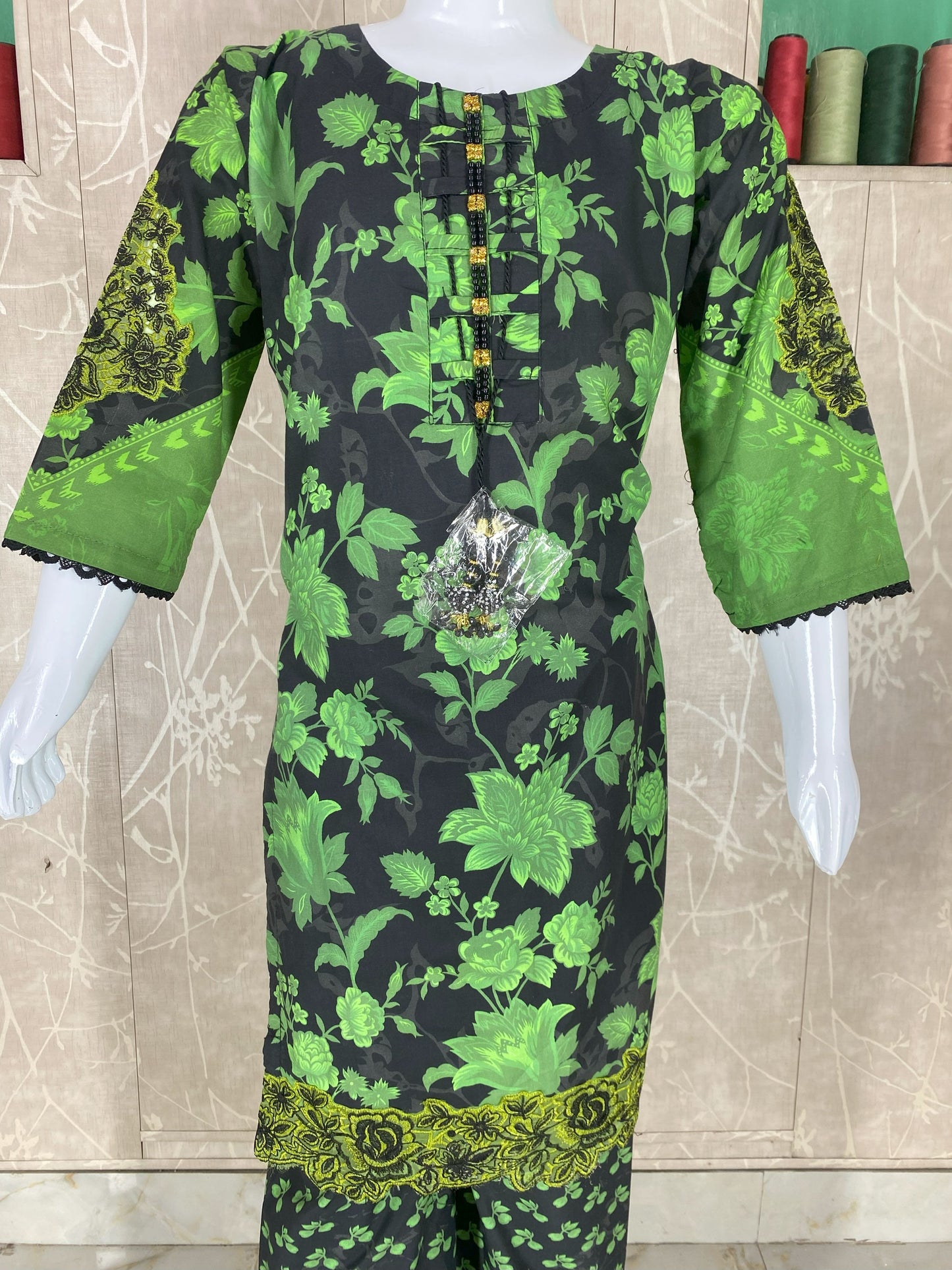 Kids 2PC Stitched Lawn Suit – Embroidered Sleeves & Daman | Fancy Tassel Neckline