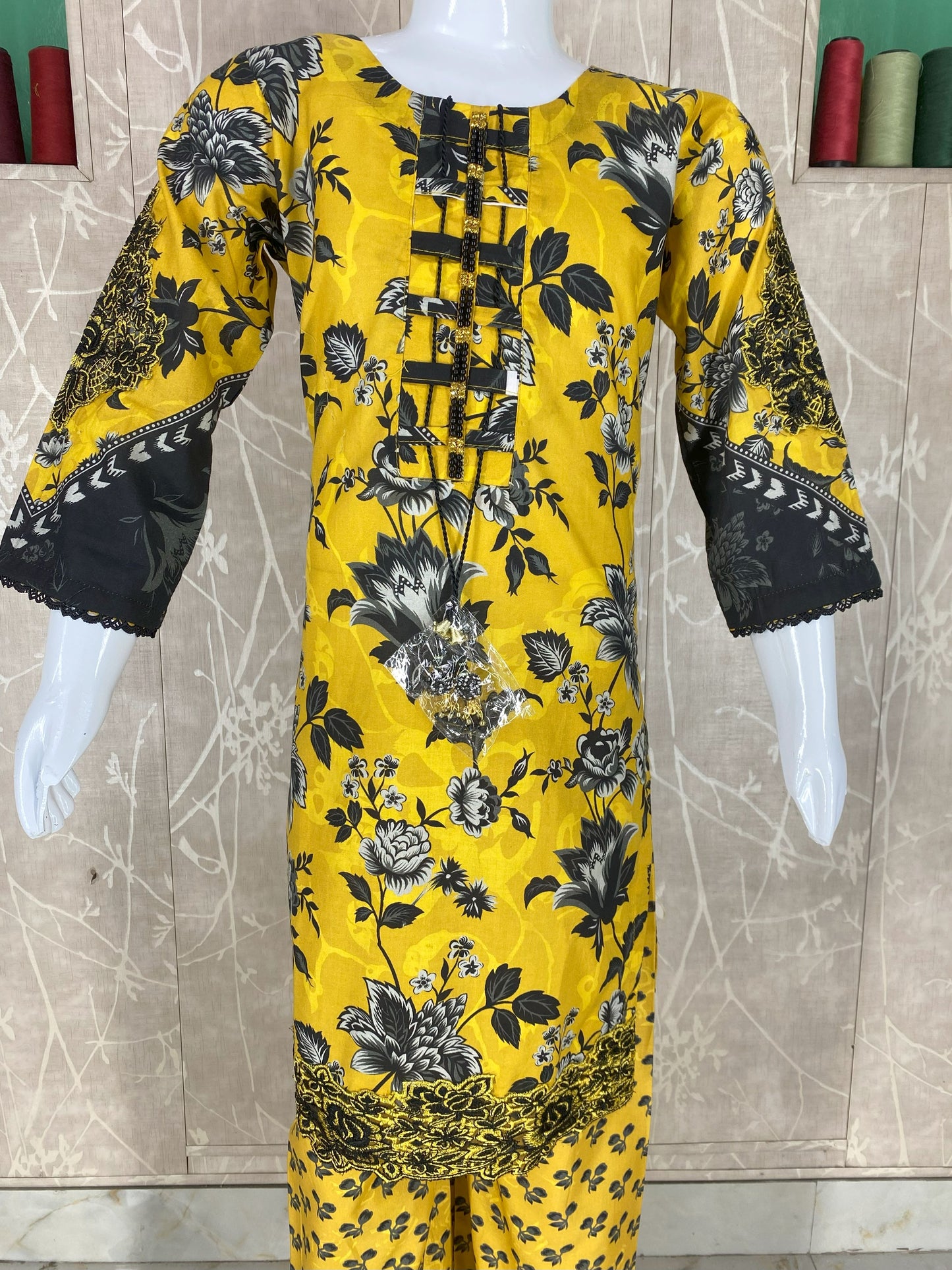 Kids 2PC Stitched Lawn Suit – Embroidered Sleeves & Daman | Fancy Tassel Neckline