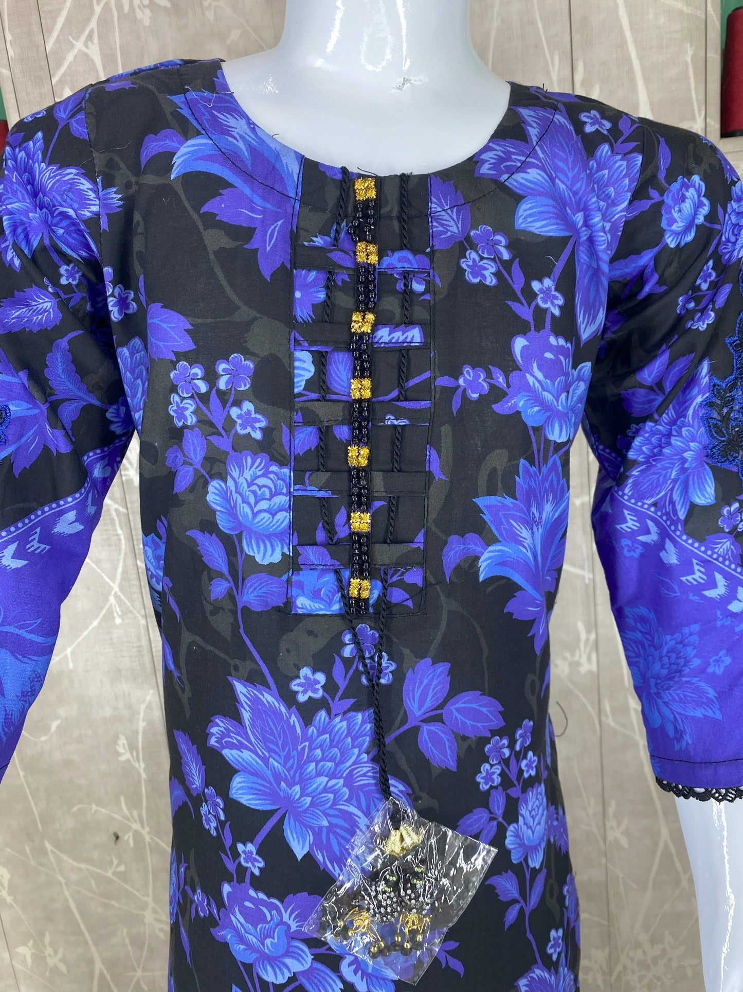 Kids 2PC Stitched Lawn Suit – Embroidered Sleeves & Daman | Fancy Tassel Neckline