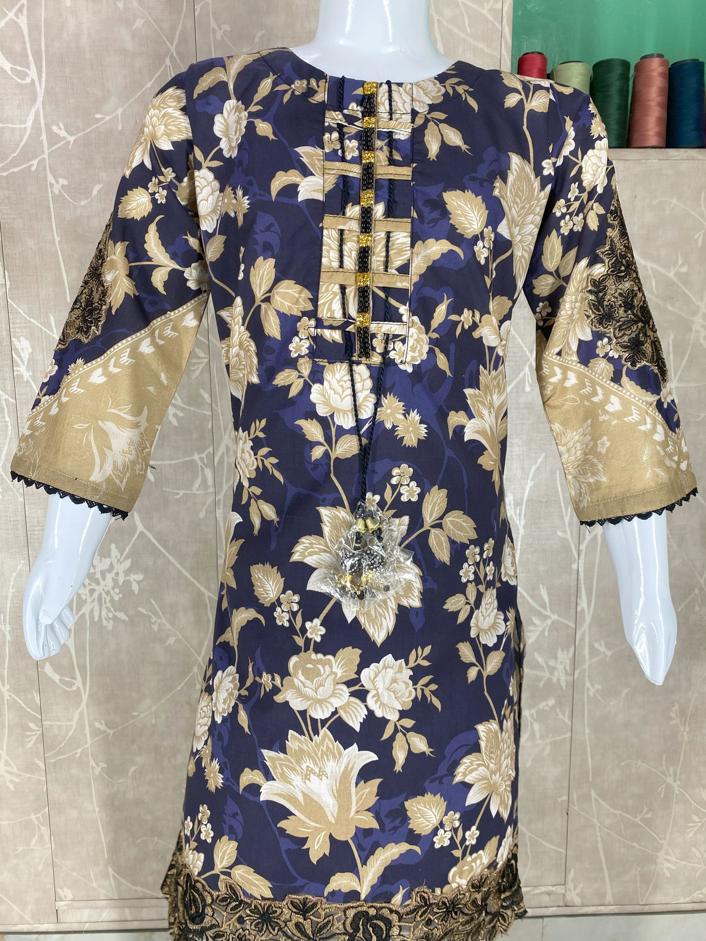 Kids 2PC Stitched Lawn Suit – Embroidered Sleeves & Daman | Fancy Tassel Neckline