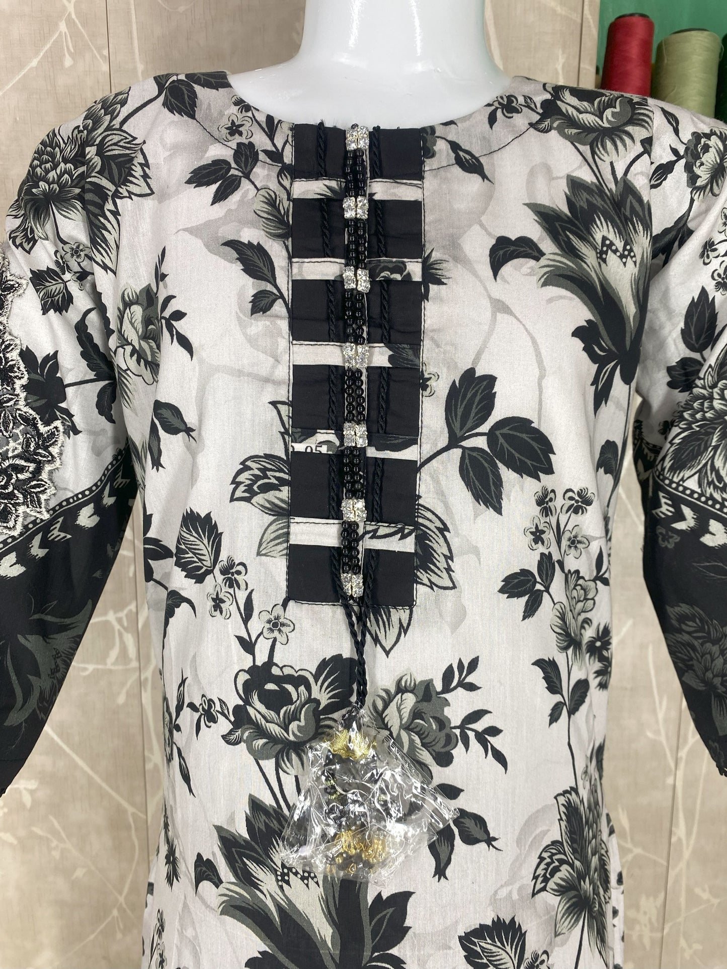 Kids 2PC Stitched Lawn Suit – Embroidered Sleeves & Daman | Fancy Tassel Neckline