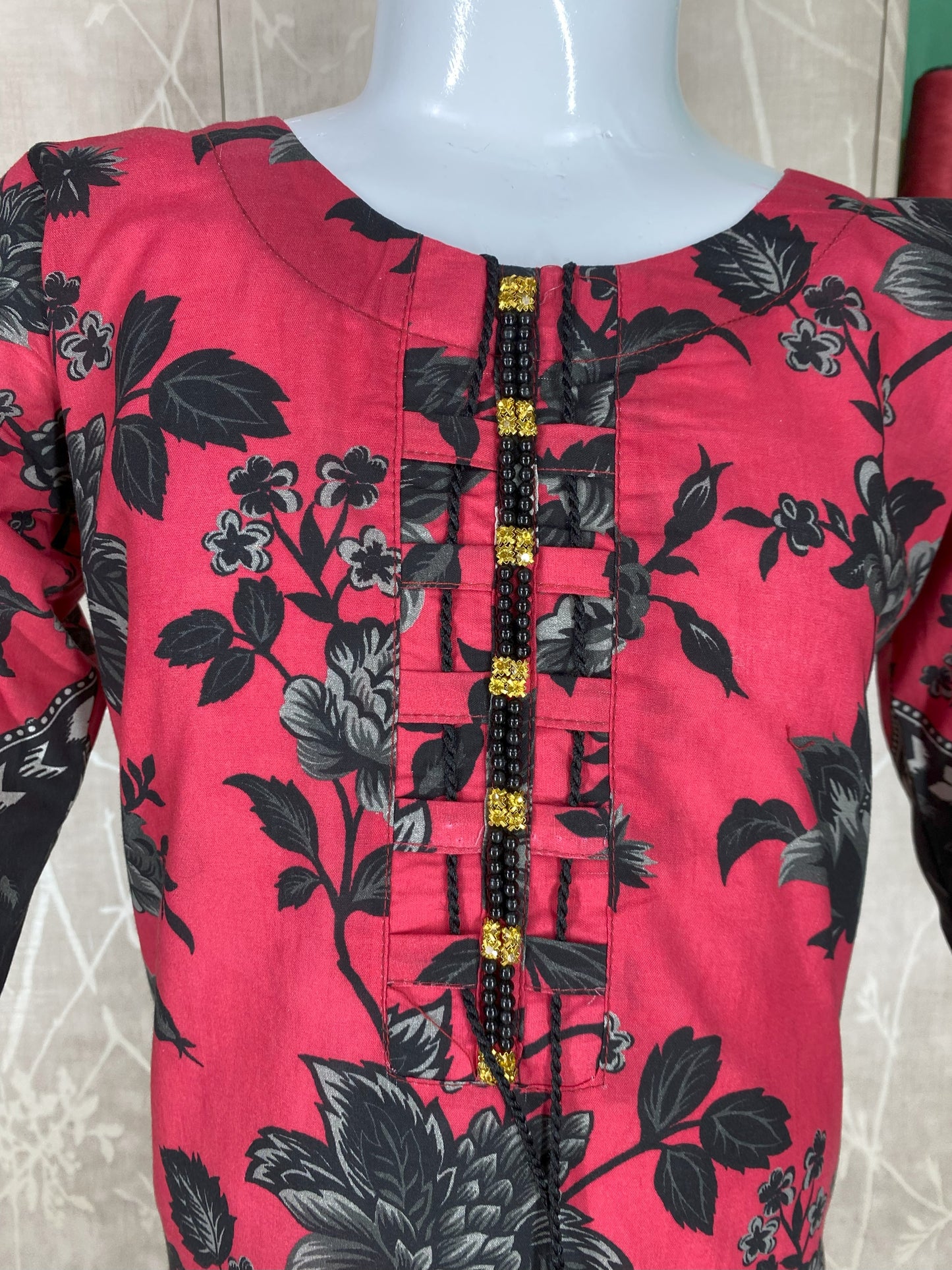 Kids 2PC Stitched Lawn Suit – Embroidered Sleeves & Daman | Fancy Tassel Neckline